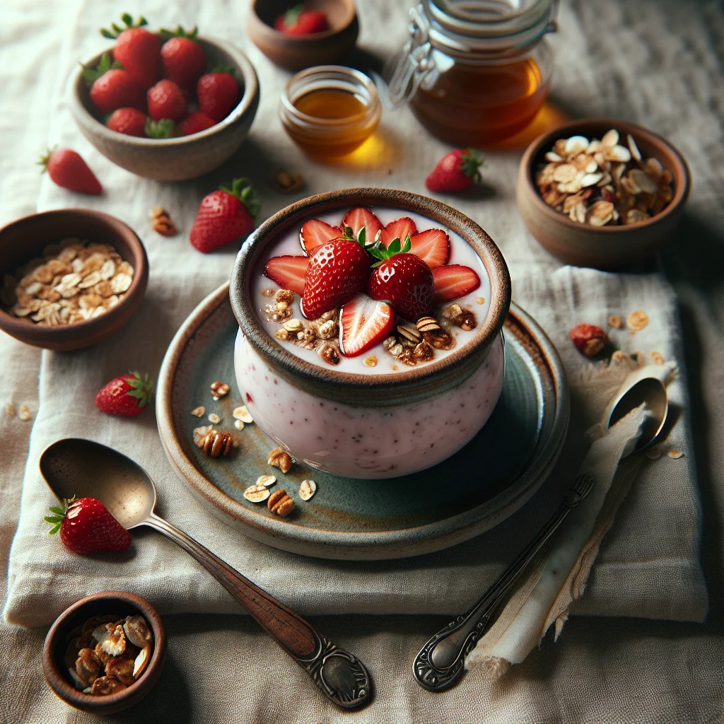 Parfait de Morangos Frescos com Mel e Granola