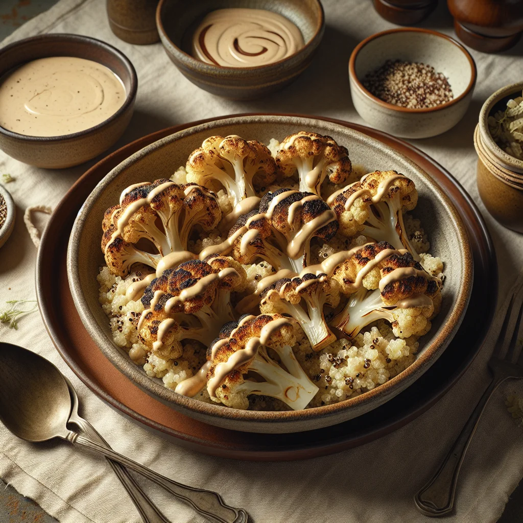 Roasted Cauliflower Steaks with Quinoa and Tahini Sauce