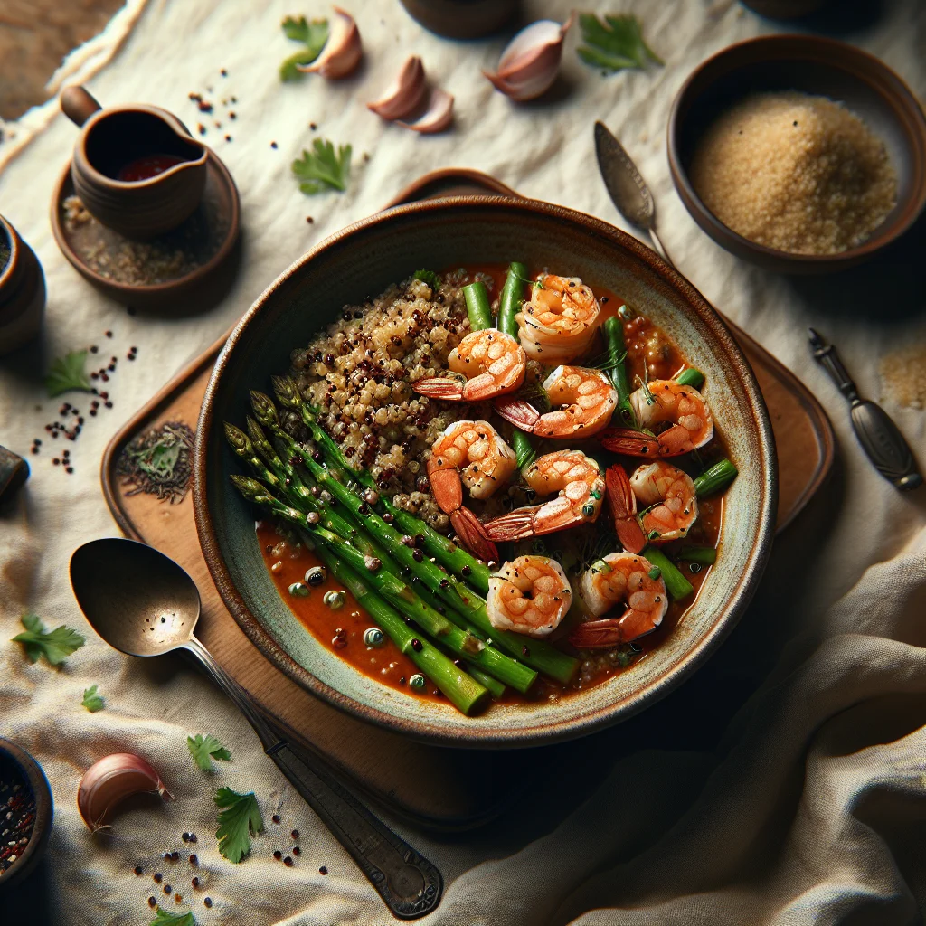 Especial do Chef: Camarões Apimentados com Quinoa e Espargos Verdes