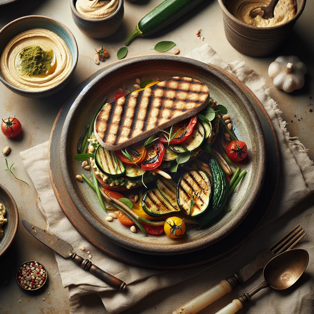 Gesundes Hummus-Sandwich mit Gegrilltem Gemüse