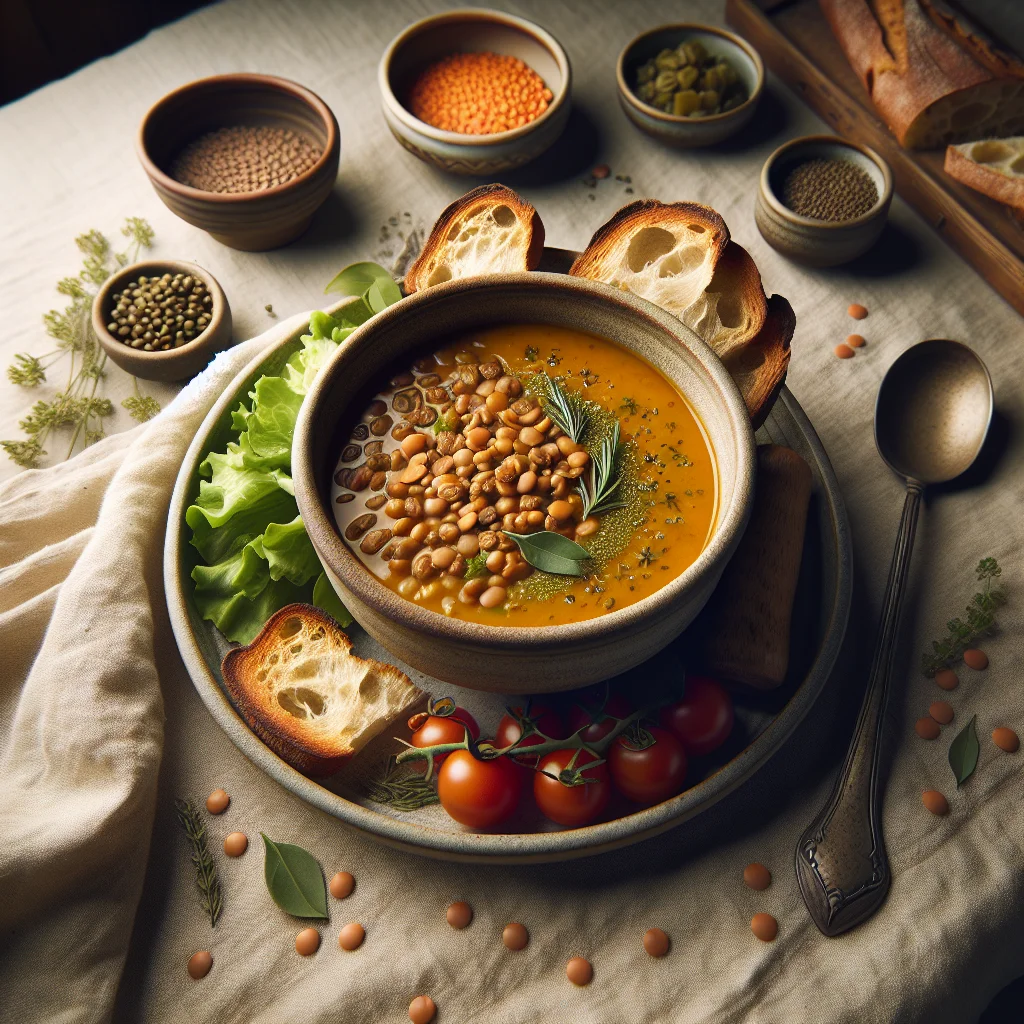 Nutritious Lentil Soup with Toasted Bread