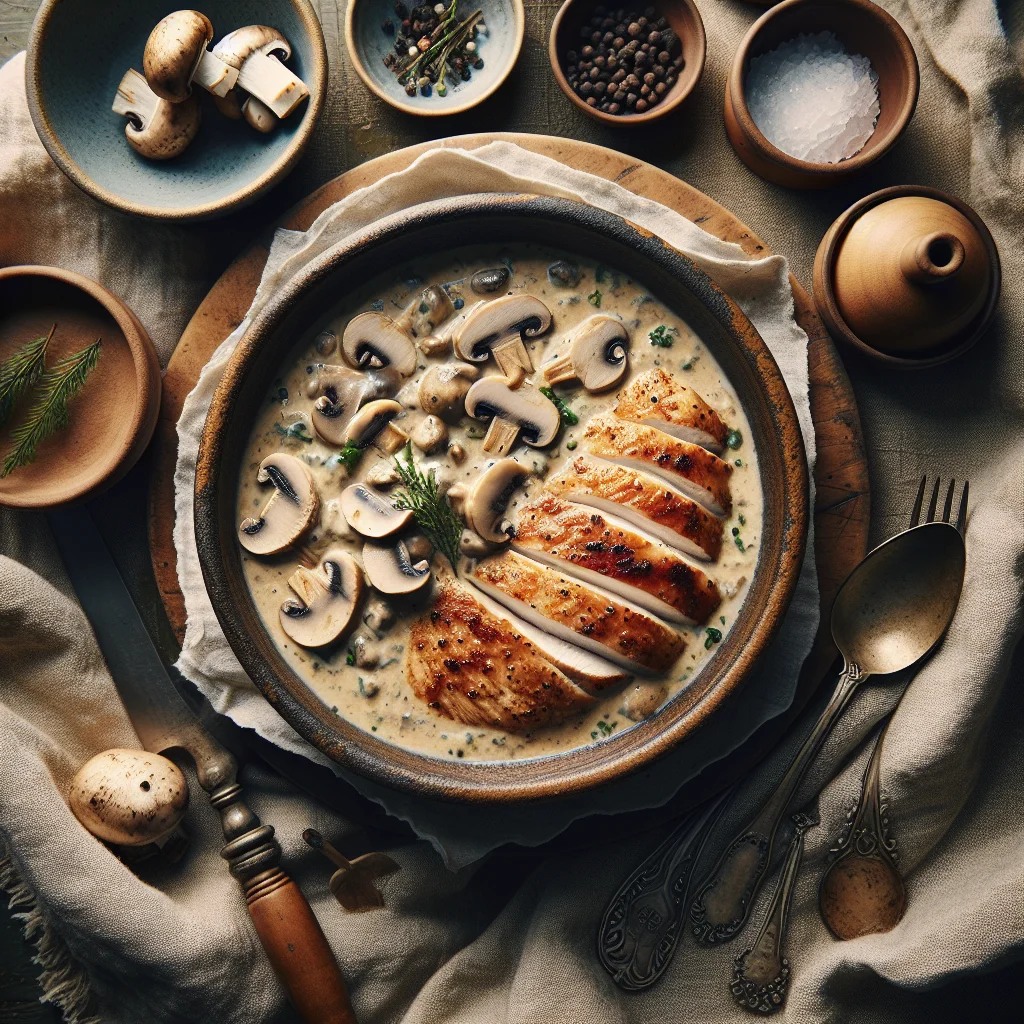 Deliciosa File de Frango com Molho Cremoso de Cogumelos
