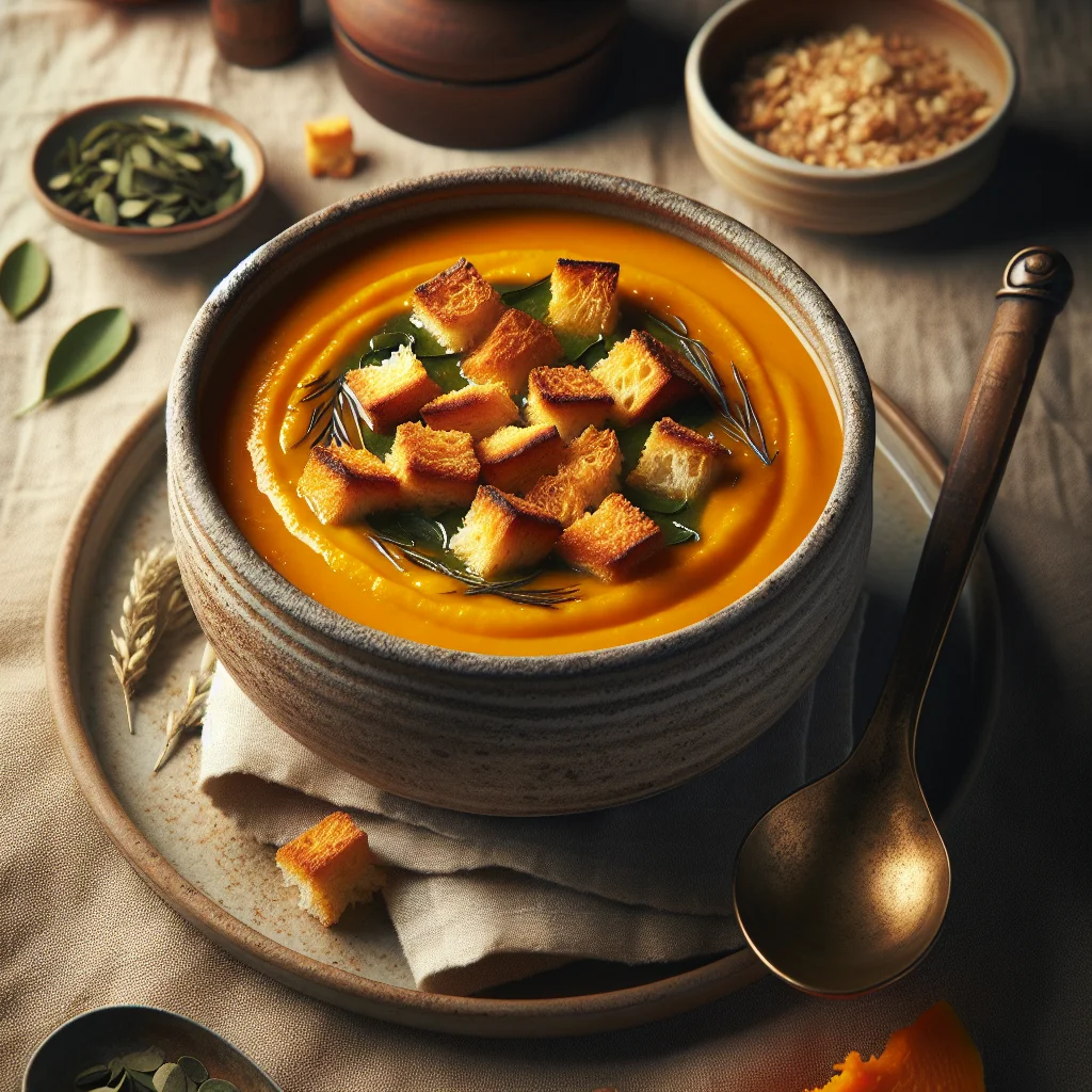 Deliciosa Sopa de Abóbora Assada com Croutons Crocantes