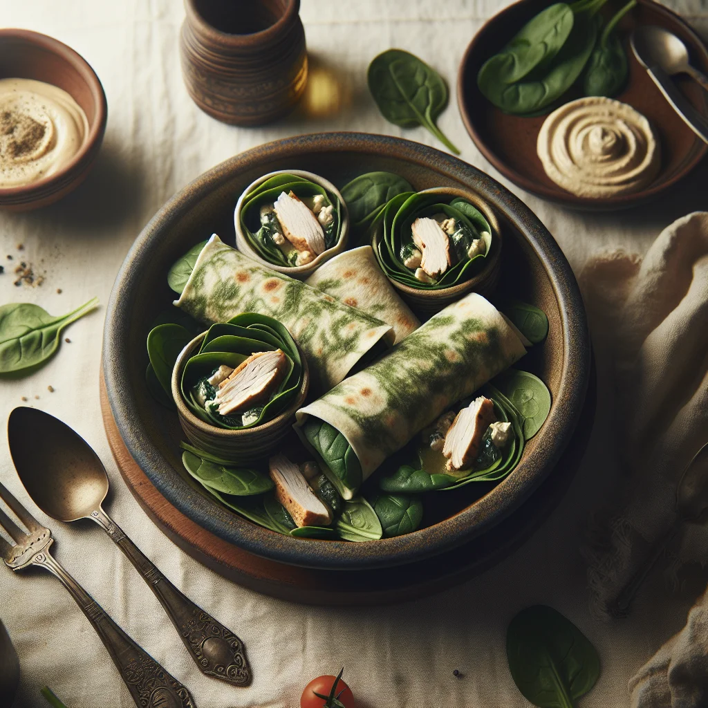 Healthy Spinach Wraps with Chicken and Hummus