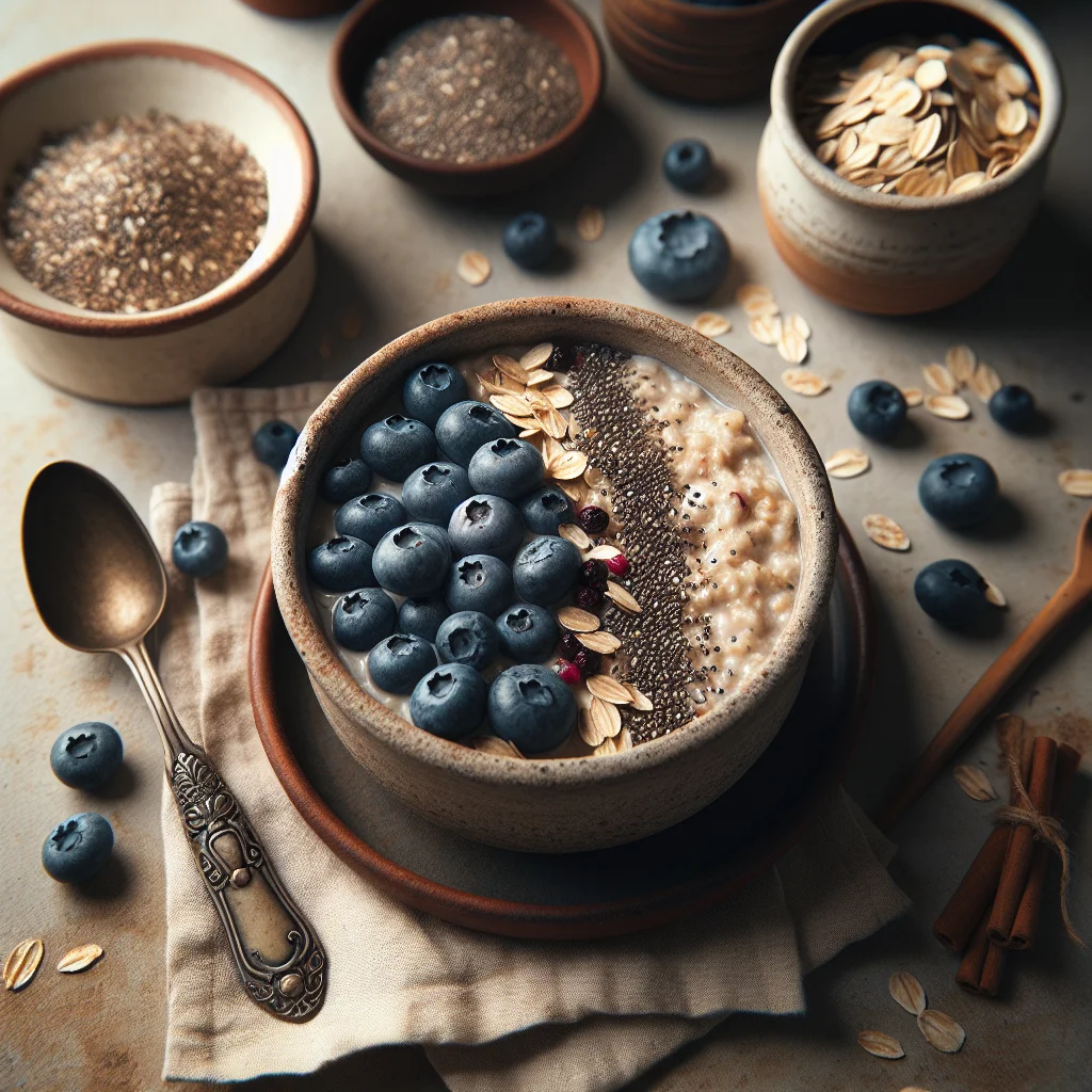 Overnight Oatmeal with Blueberries and Chia Seeds