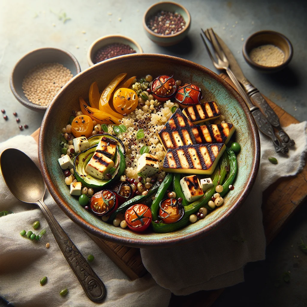 Vegan Buddha Bowl with Grilled Halloumi and Quinoa