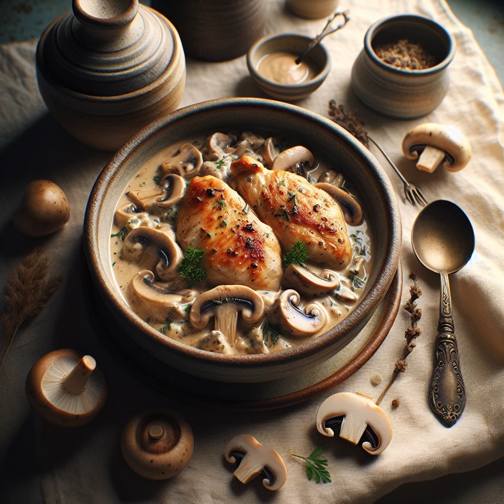 File de Frango com Molho Cremoso de Cogumelos