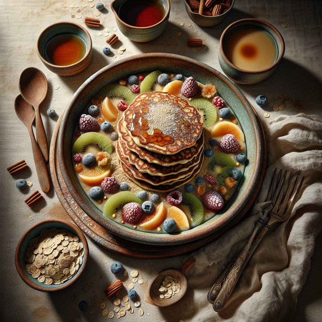 Crispy Oat Pancakes with Fresh Fruit and Maple Syrup