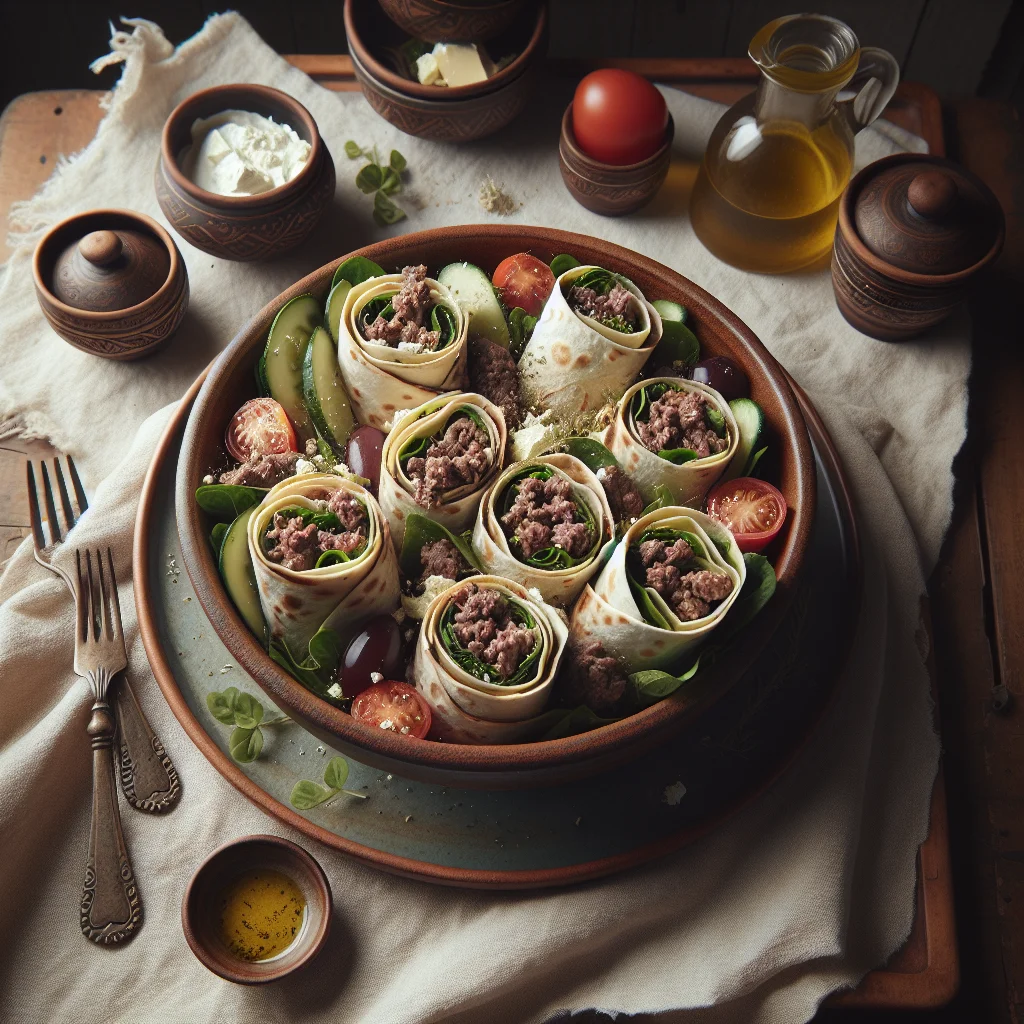 Greek Salad Wraps with Veal Mince