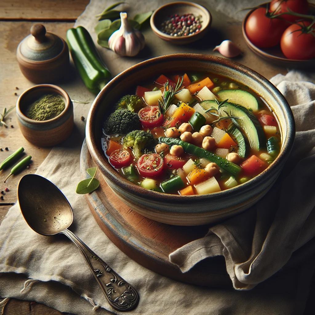 Italiaanse Minestrone Soep met Verse Groenten en Kikkererwten