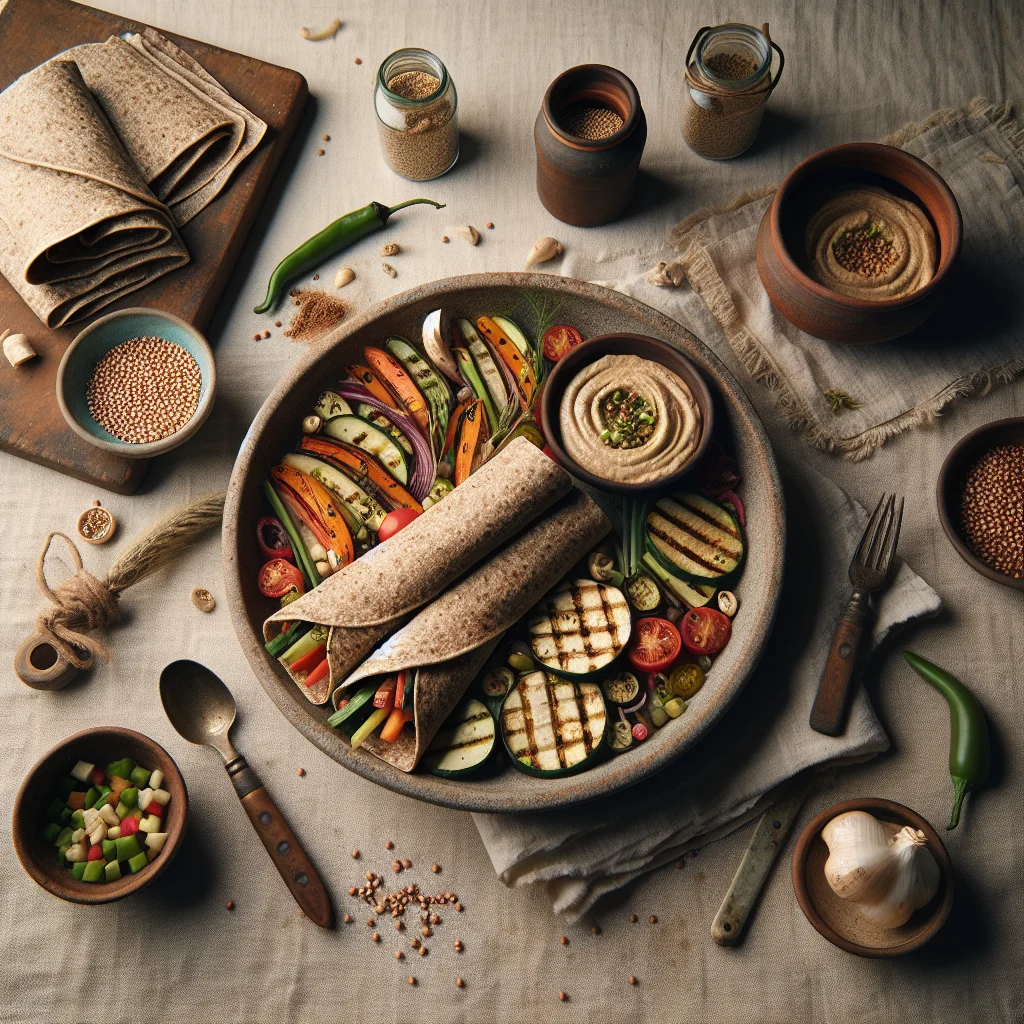 Vega Boekweitwraps met Gegrilde Groenten en Hummus