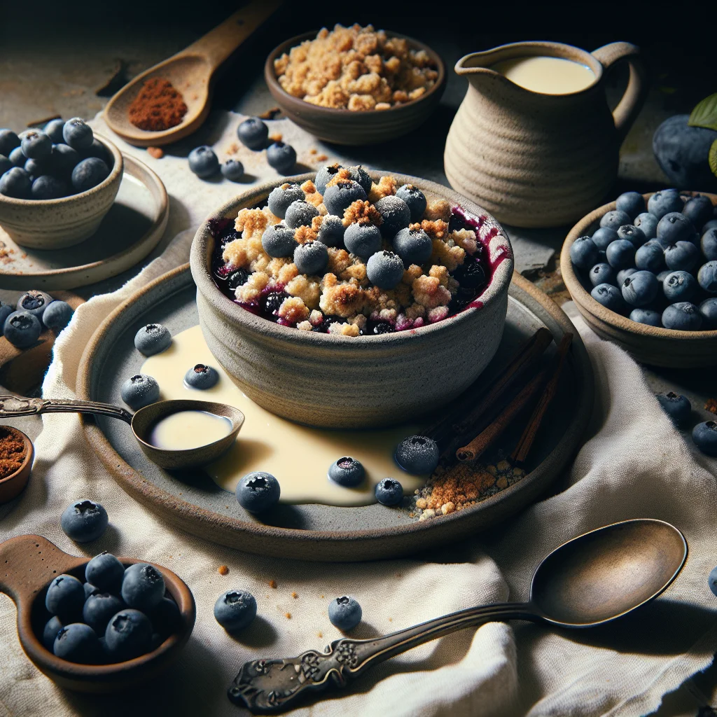 Fruity Blueberry Crumble with Vanilla Sauce