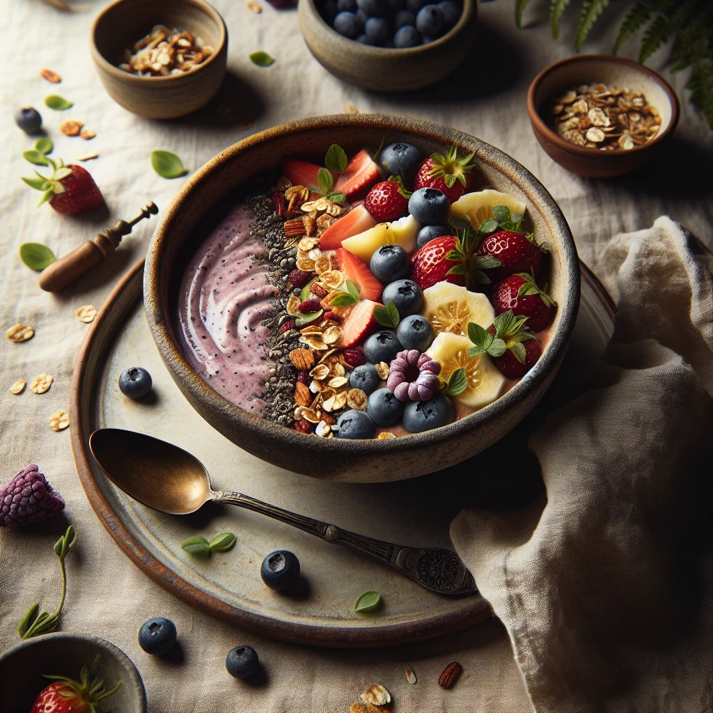 Healthy Smoothie Bowl with Fresh Fruit and Granola
