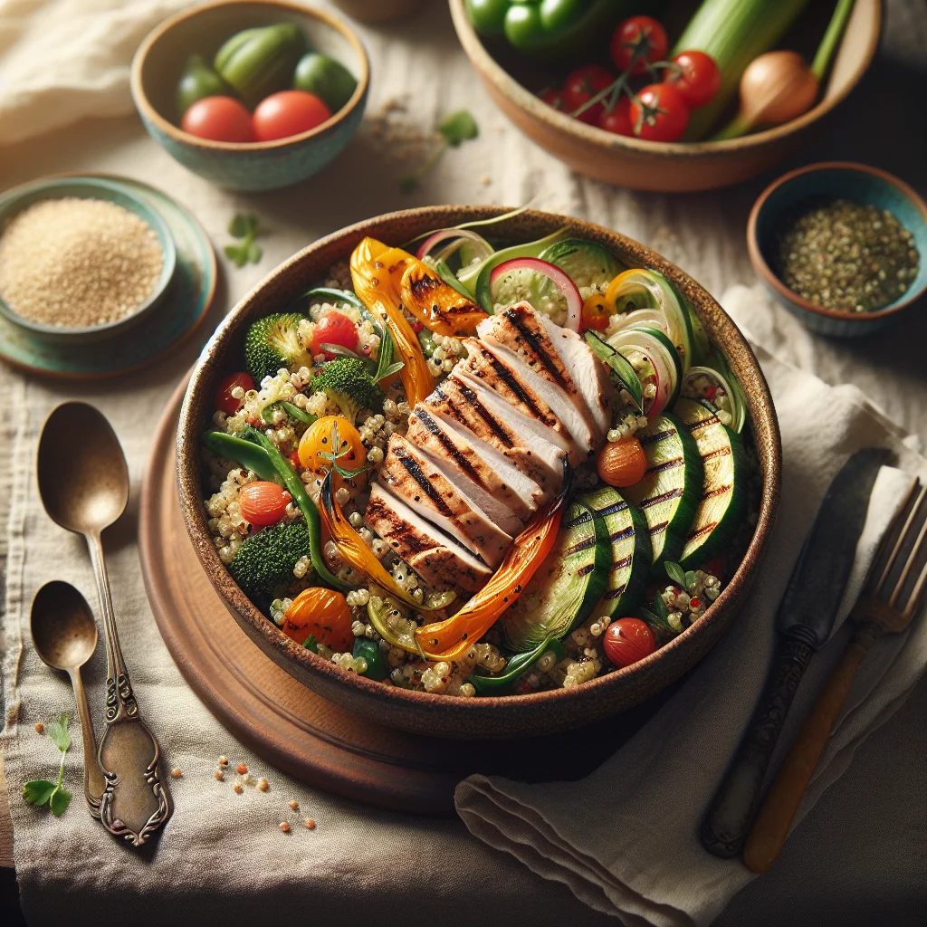 Quinoa Salad with Grilled Vegetables and Turkey Breast