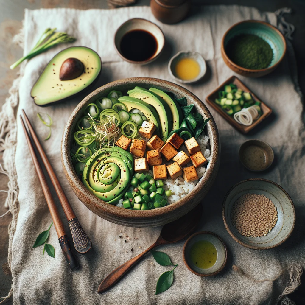 Vegan Sushi Bowl with Avocado and Tofu