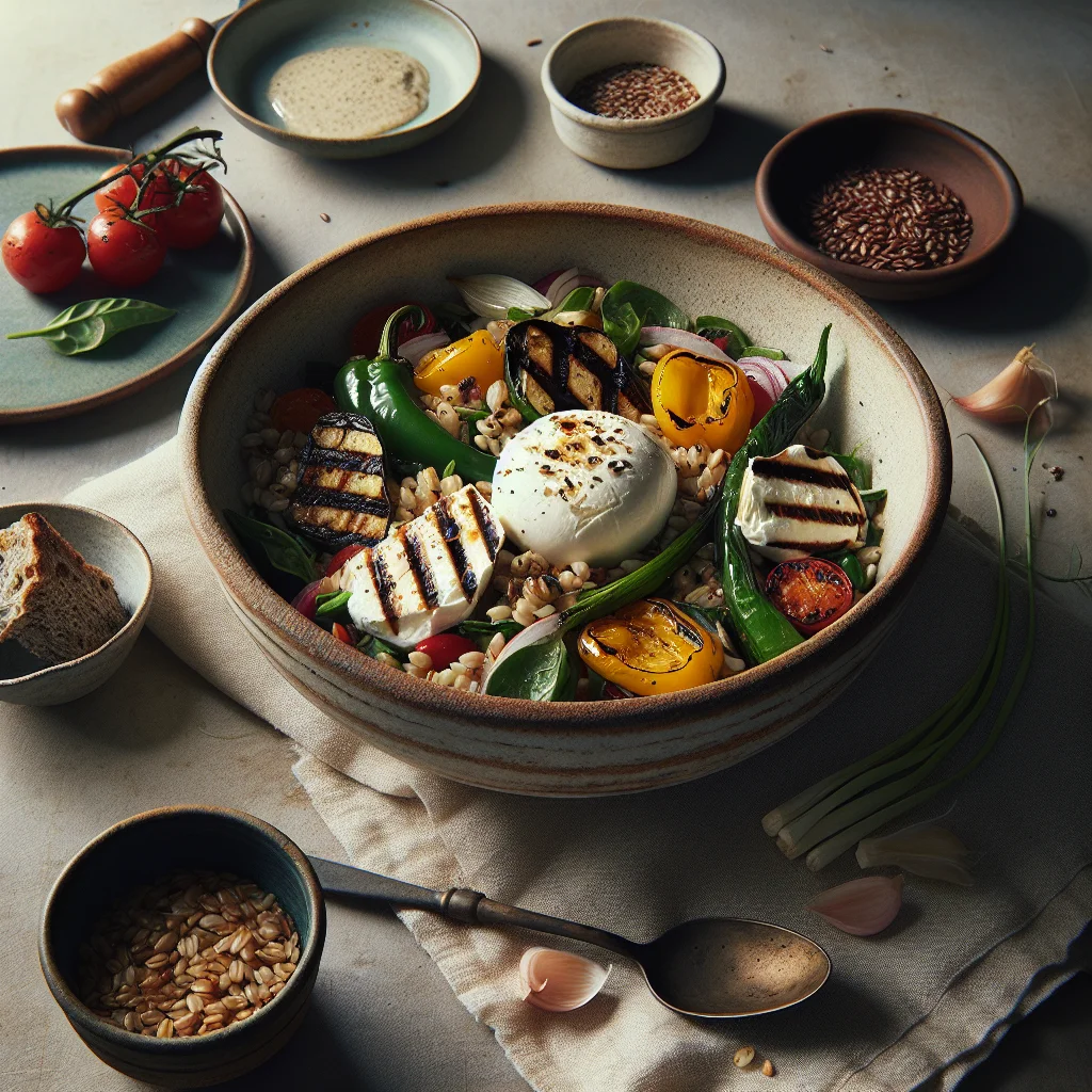 Italian Farro Salad with Grilled Vegetables and Burrata