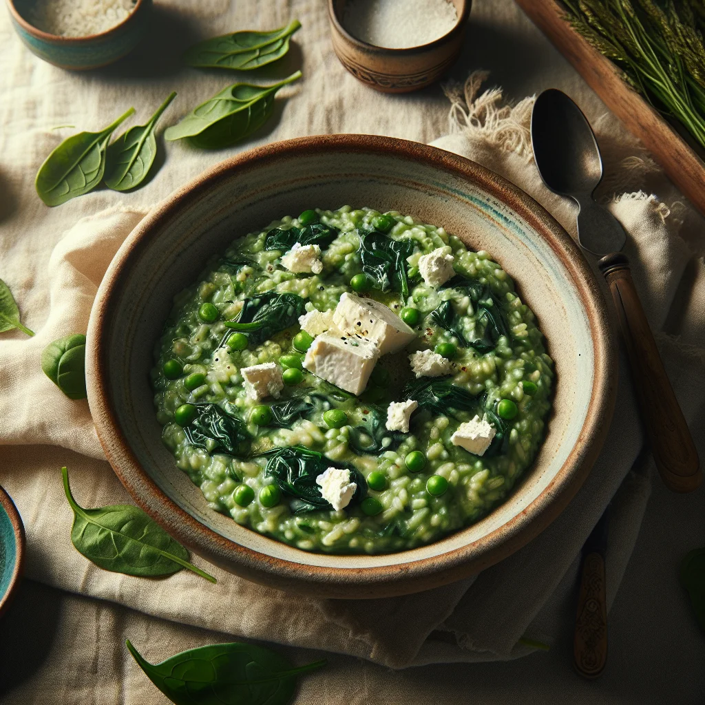 Healthy Green Spinach Risotto with Goat Cheese