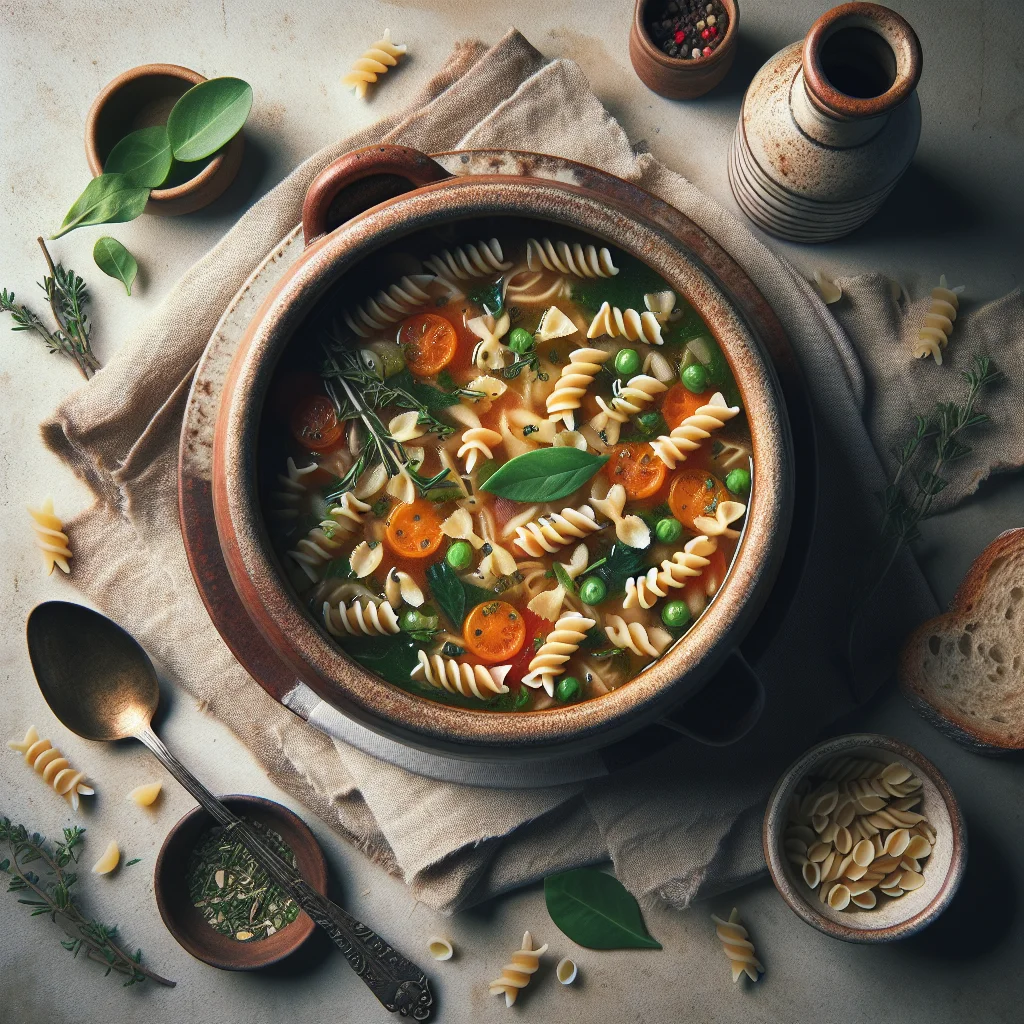 Italian Minestrone Soup with Whole Wheat Pasta and Fresh Herbs