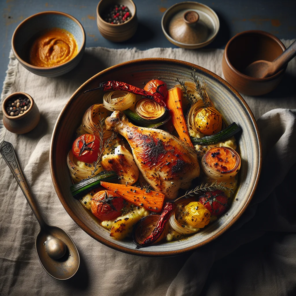 Chef's Special: Roasted Chicken with Grilled Vegetables and Sweet Potato Puree