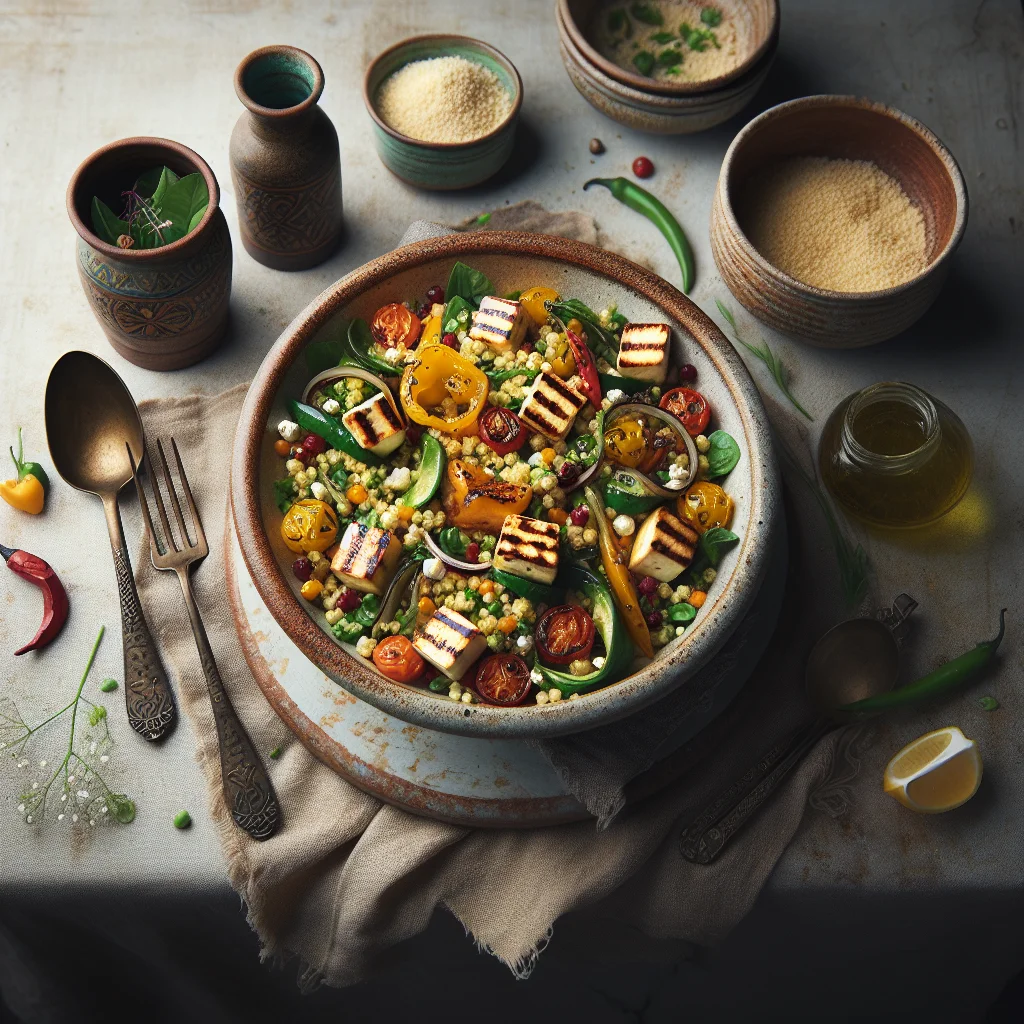Colorful Couscous Salad with Grilled Halloumi