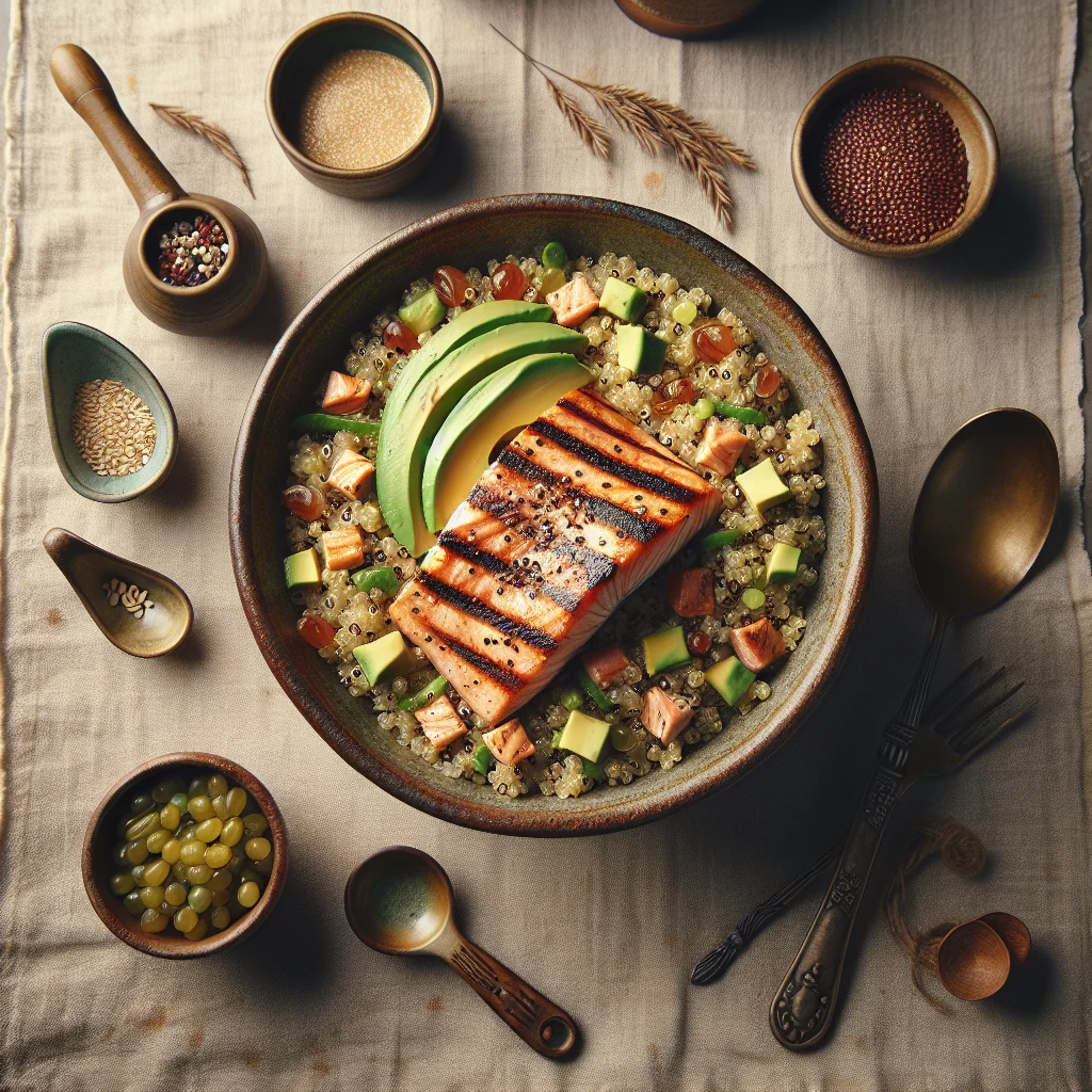Quinoa Salad with Grilled Salmon and Avocado