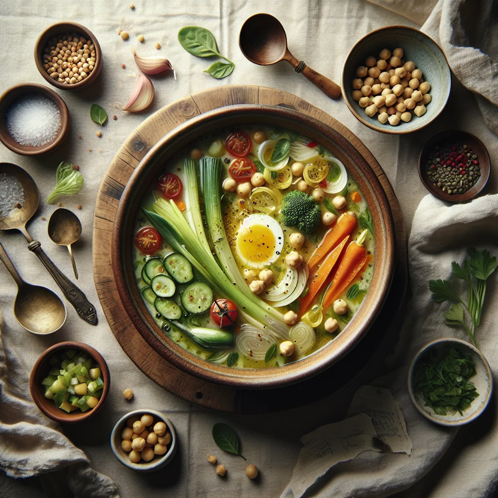 Italian Spring Soup with Fresh Vegetables and Chickpeas