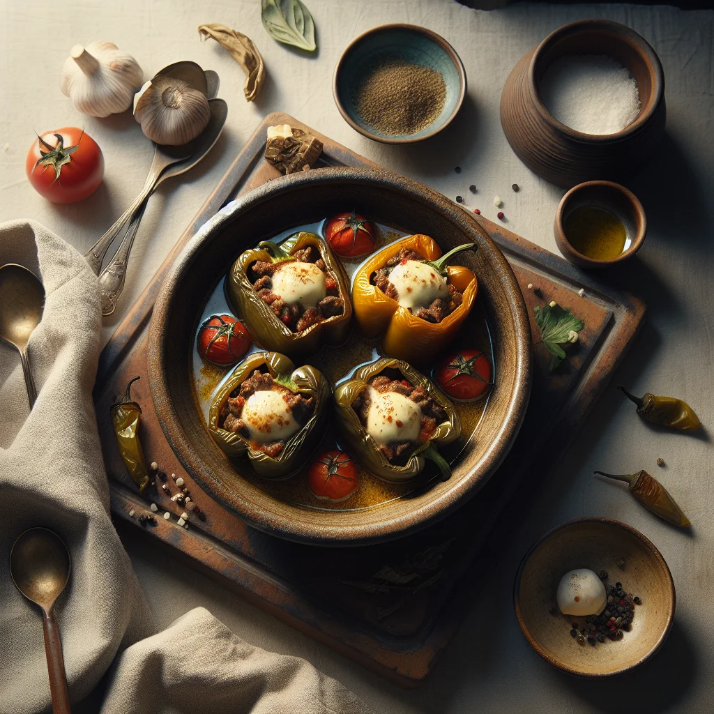 Italienische Gefüllte Paprika mit Rinderhackfleisch und Mozzarella