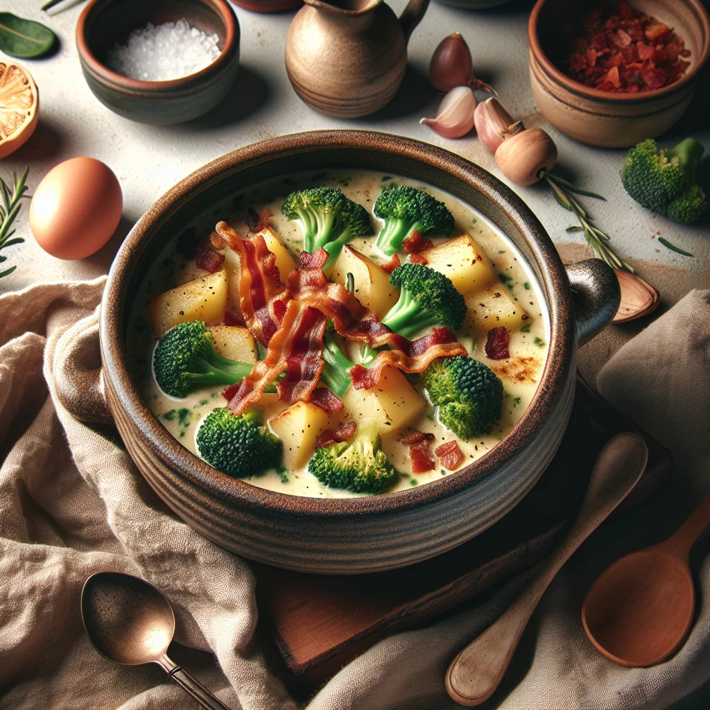 Sopa de Batata Assada & Brocolis com Bacon Crocante