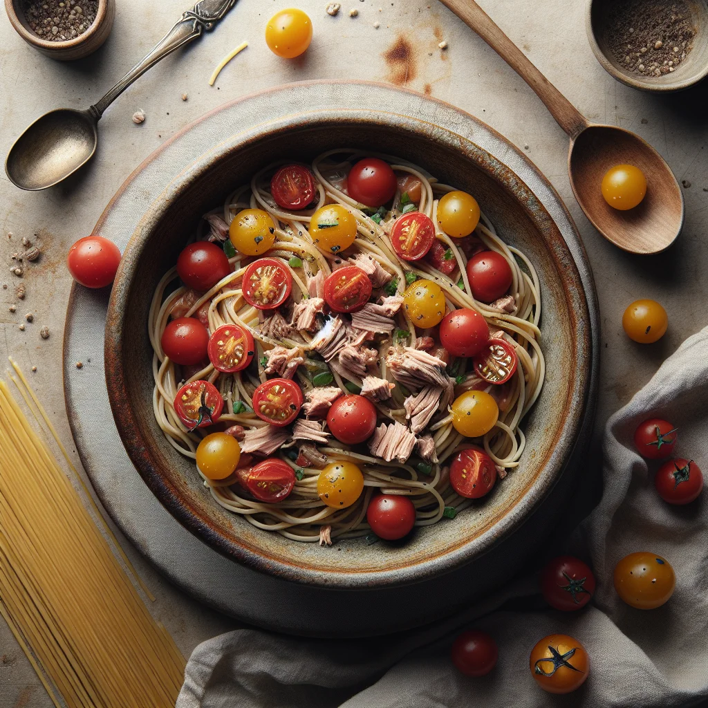 Spaghetti Integral Italiano com Atum e Tomate Cereja