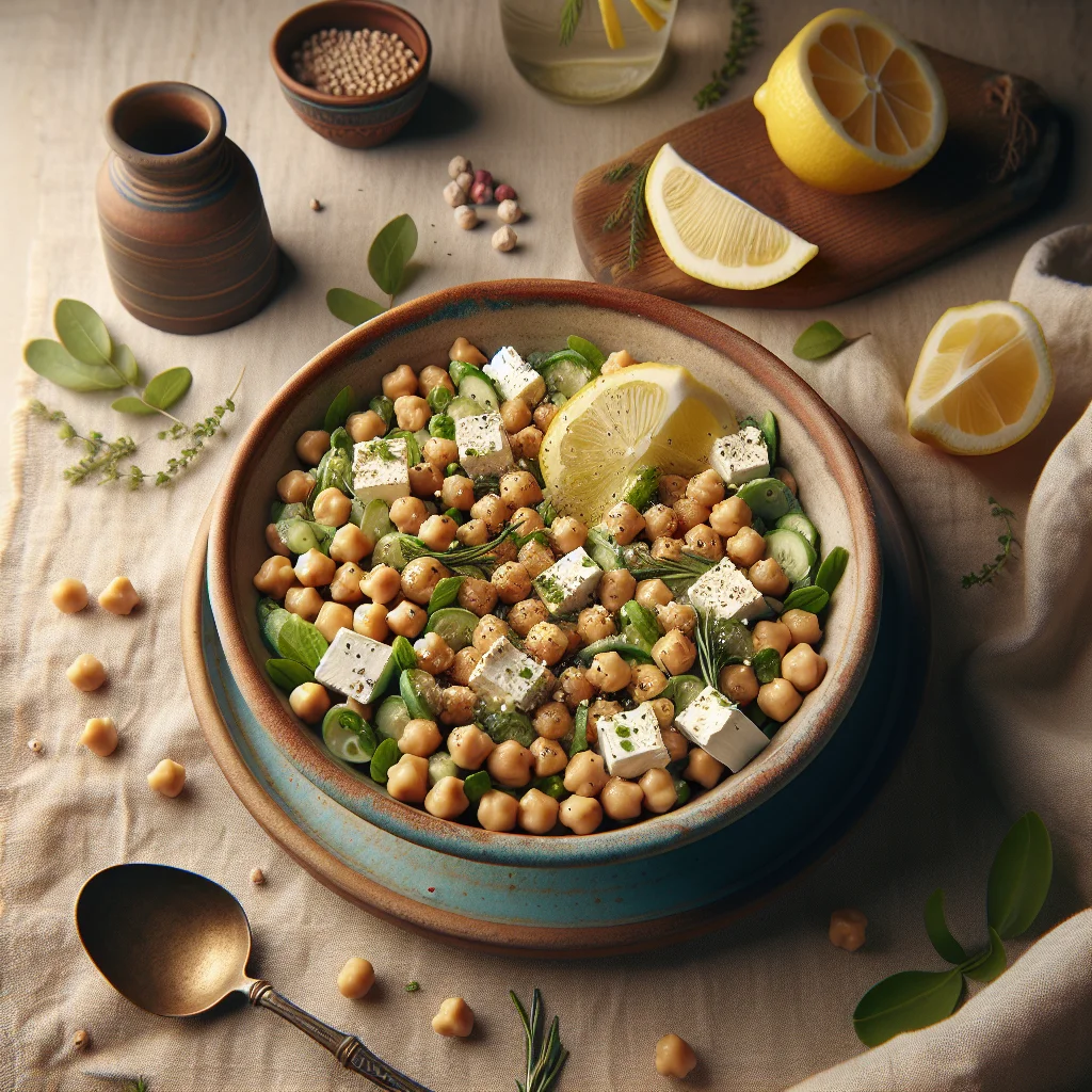 Salada de Grão de Bico Fresca com Feta e Molho de Limão