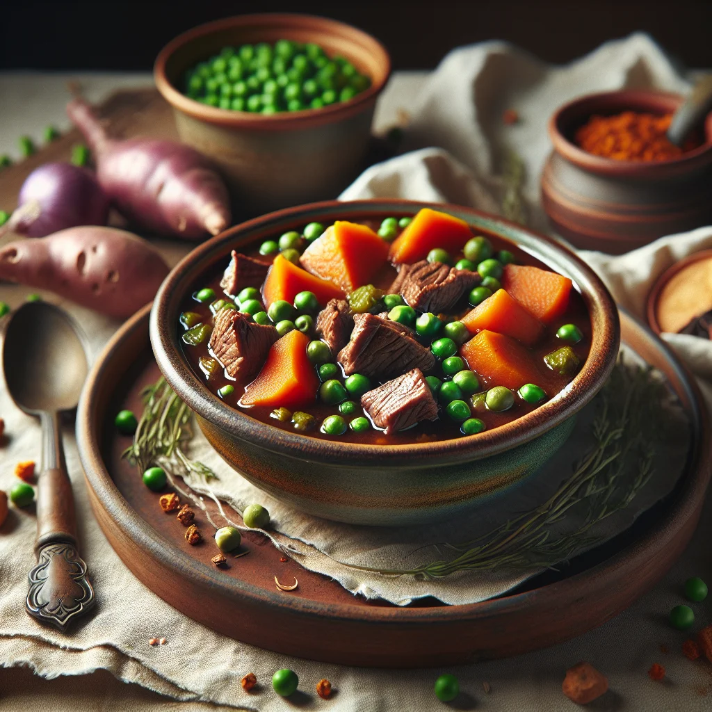 Ensopado de Carne com Batata Doce e Ervilhas Verdes
