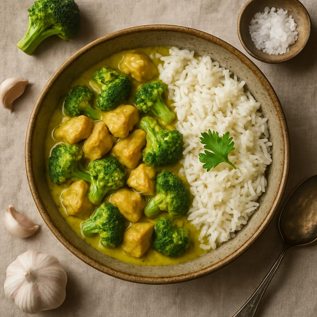 Enchanting Broccoli Curry with Chicken and Basmati Rice | Just CookEasy