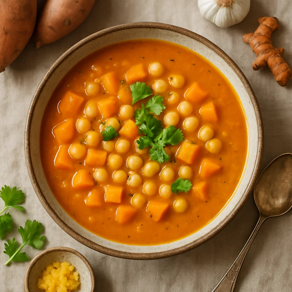 Würzige Süßkartoffelsuppe mit Kichererbsen