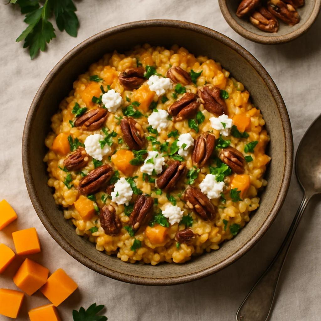 Especial do Chef: Risoto de Abóbora Assada com Queijo de Cabra e Nozes Pecan