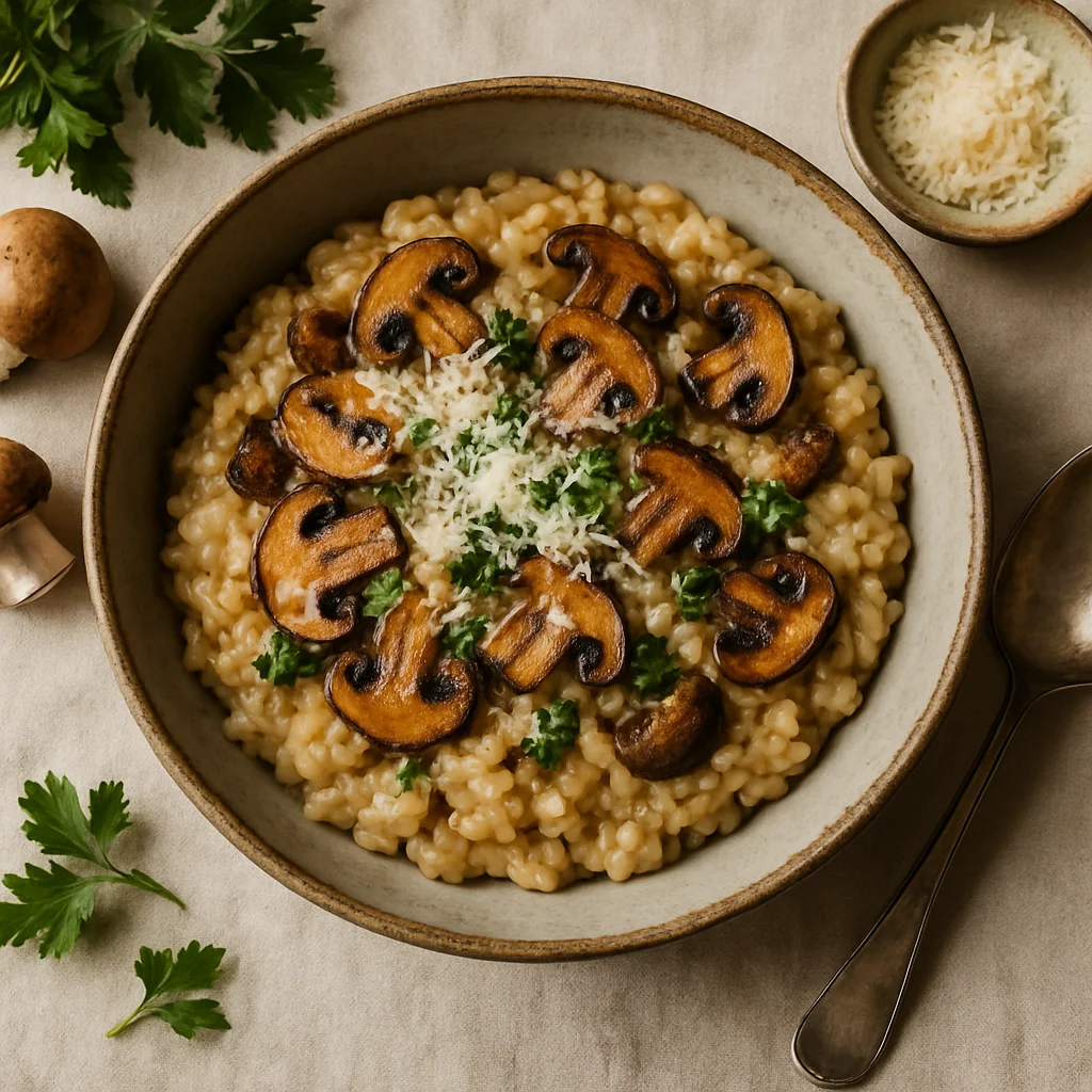 Cremoso Risoto com Cogumelos e Trufa