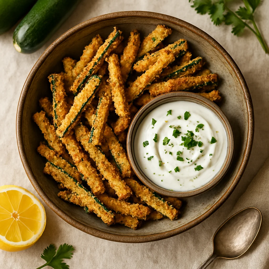 Crispy Zucchini Fries with Yogurt Dip