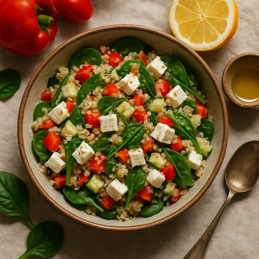 Healthy Quinoa Salad with Feta and Spinach