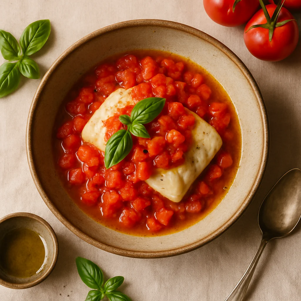 Italiaanse Gestoomde Kabeljauw met Verse Tomatensaus