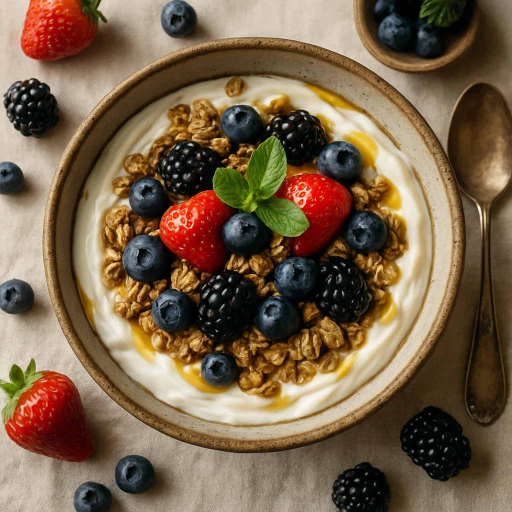 Healthy Greek Yogurt Parfait with Berries and Granola