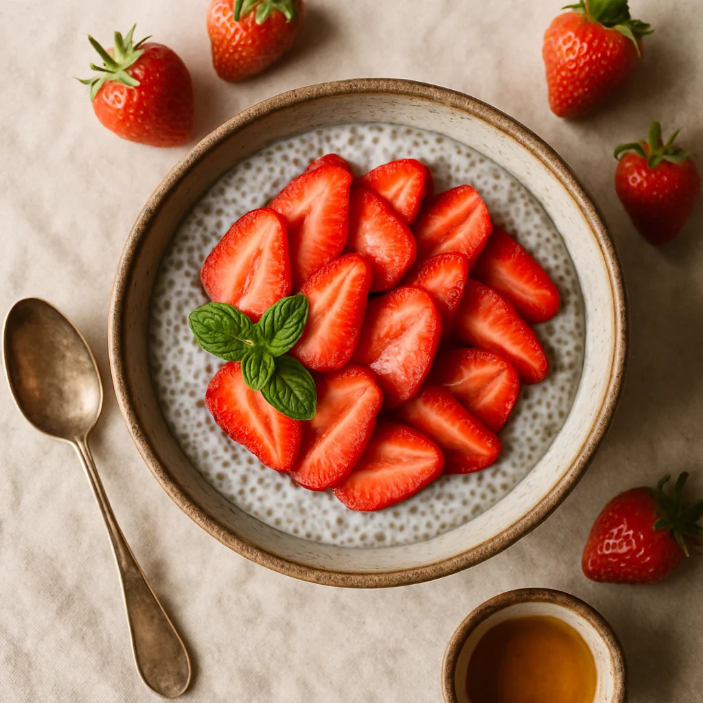 Frische Erdbeer Chiasamen Pudding