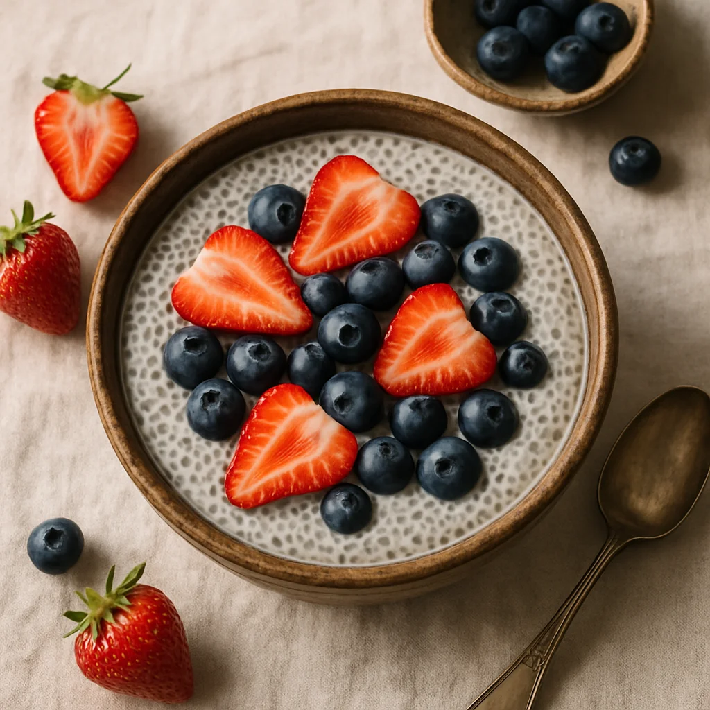 Fruitige chiazaad pudding met vers seizoensfruit