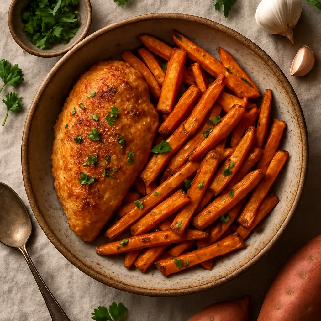 Chef's Special: Krokante Kip met Zoete Aardappel Frietjes