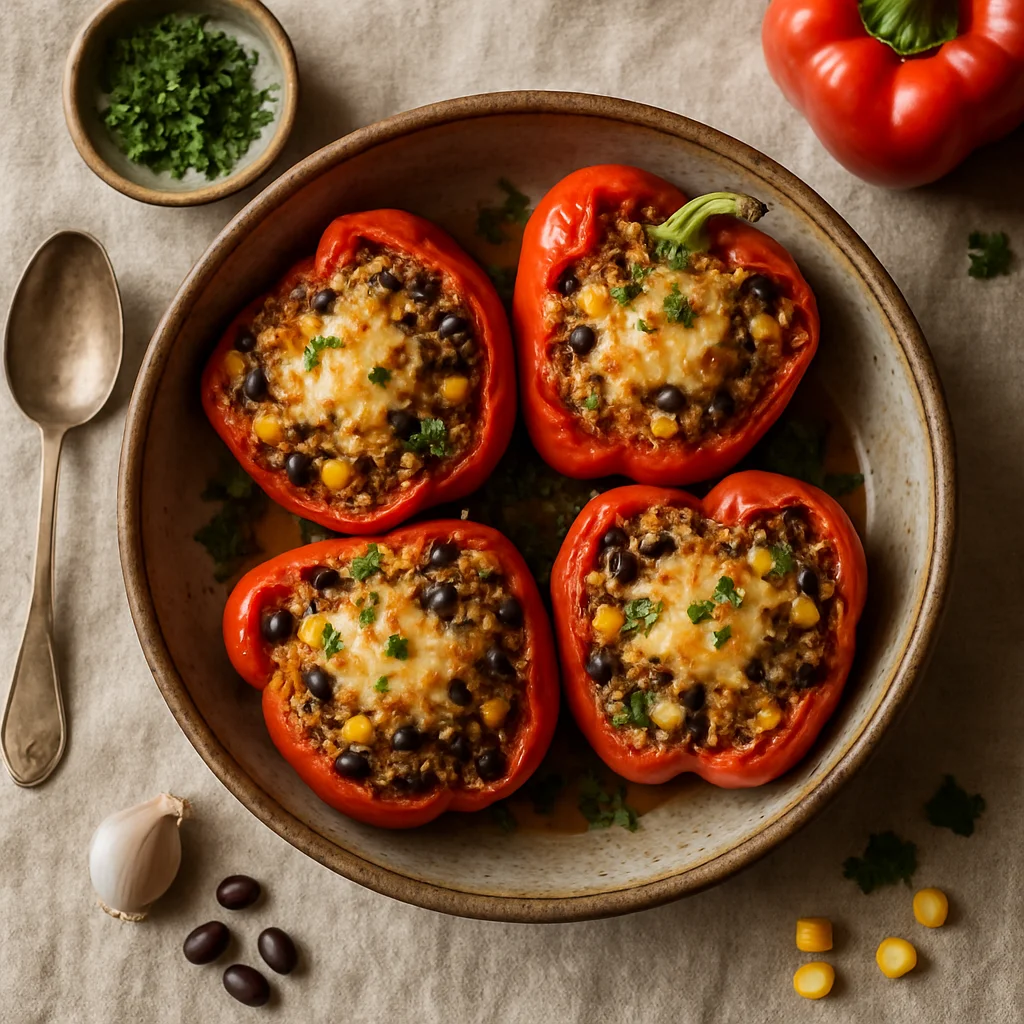 Geweldige Gevulde Paprika's met Quinoa en Zwarte Bonen