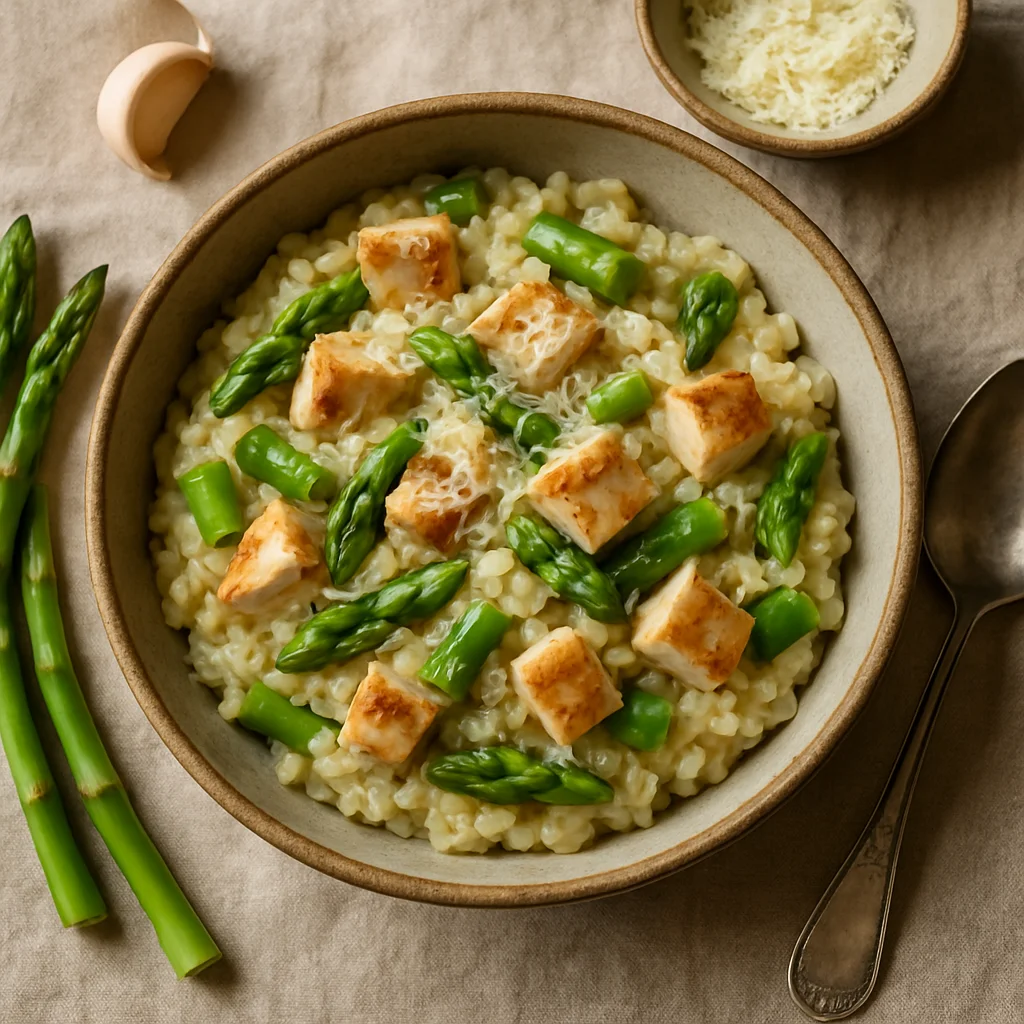 Italiaanse Risotto met Gegrilde Kip en Groene Asperges
