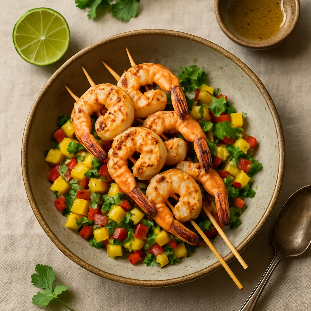 Chef's Special: Espetadas de Camarão Grelhadas com Salsa de Manga