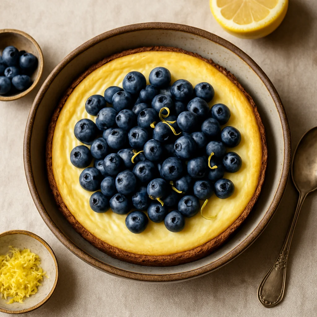 Torta de Limão e Ricota Fresca com Mirtilos