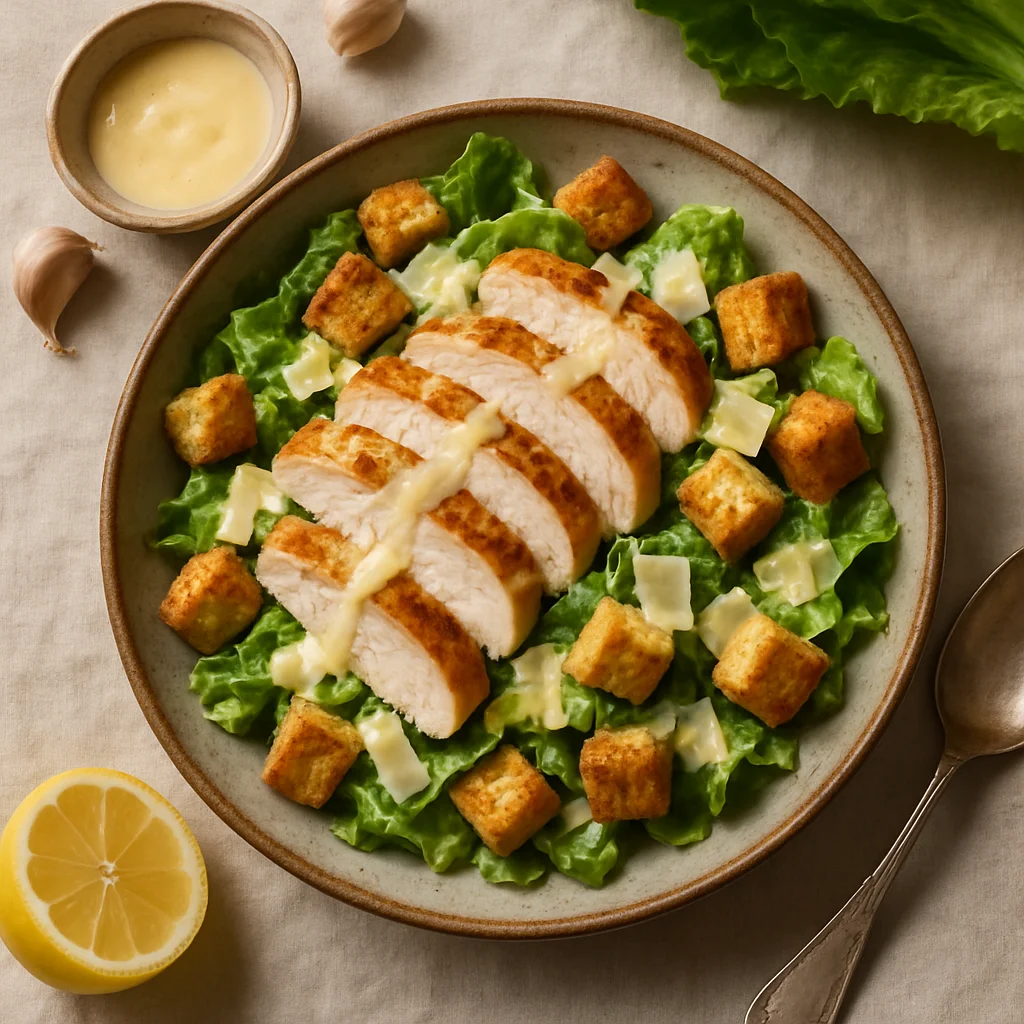 Knapperige Caesar Salade met Kip en Zelfgemaakte Croutons
