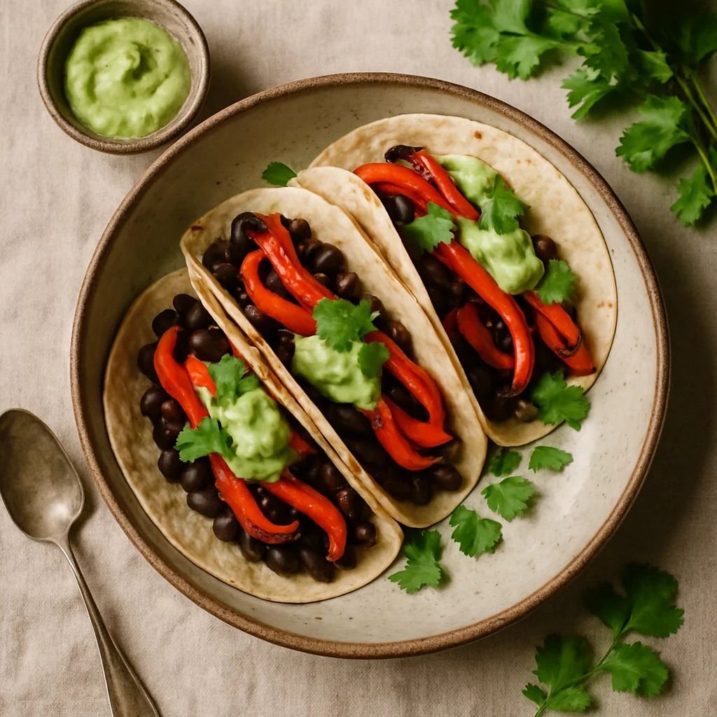 Vega Tacos with Grilled Peppers and Black Beans