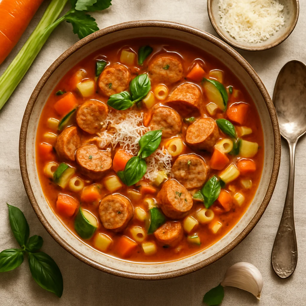 Italian Minestrone Soup with Spicy Chicken Sausage