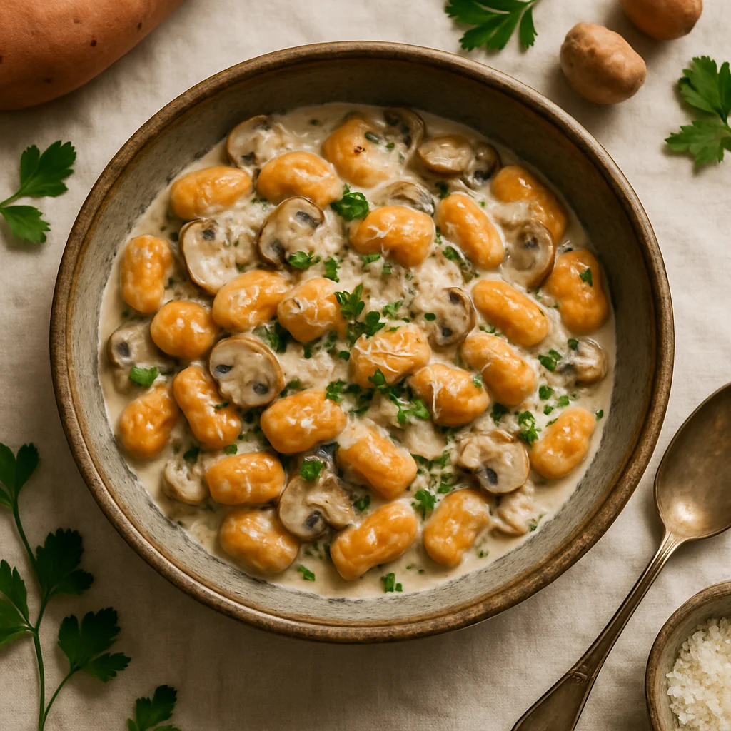 Sweet Potato Gnocchi with Creamy Mushroom Sauce